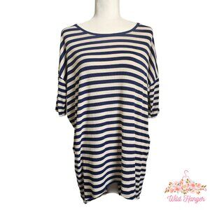 Womens Short Sleeve Striped Navy and Off White Oversized Top/Tunic MEDIUM
